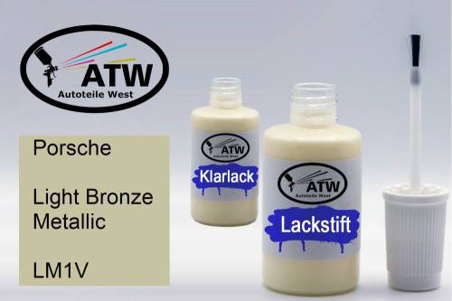 Porsche, Light Bronze Metallic, LM1V: 20ml Lackstift + 20ml Klarlack - Set, von ATW Autoteile West.